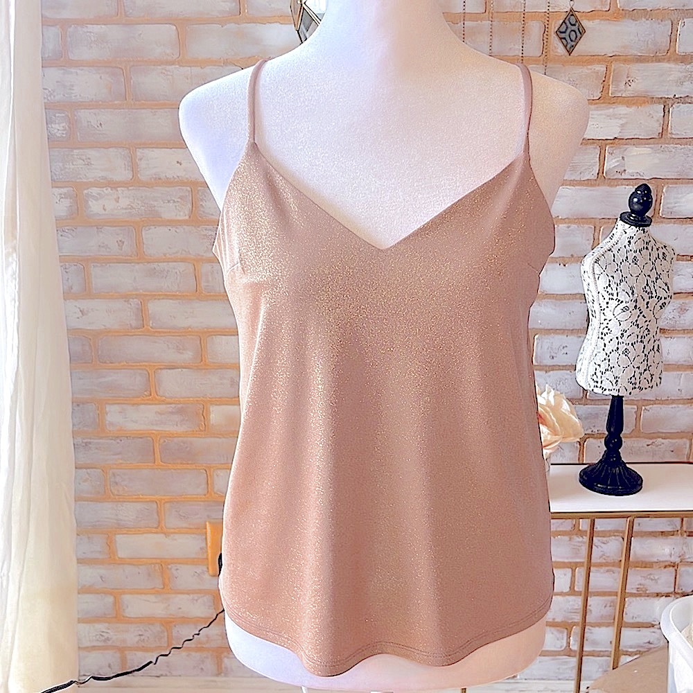 Express Metallic V-Neck Downtown Cami in the color “Ginger” Women’s Size X-Small - Picture 6 of 11